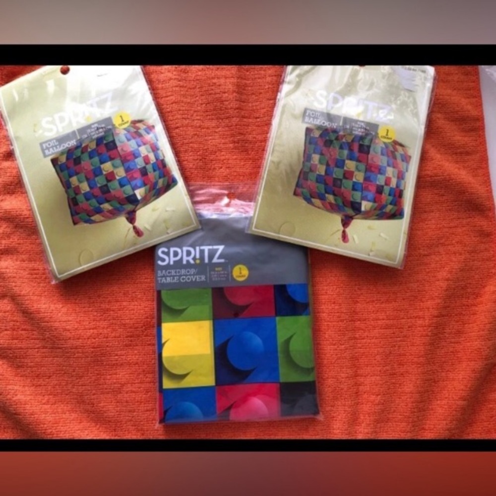 Spritz Multicolor Block Party Backdrop and Foil Balloons